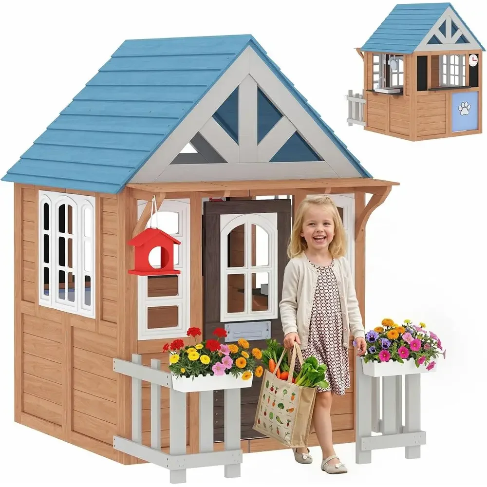 Qaba Kids Outdoor Playhouse - Qaba Outdoor Playhouse with Pet Door,