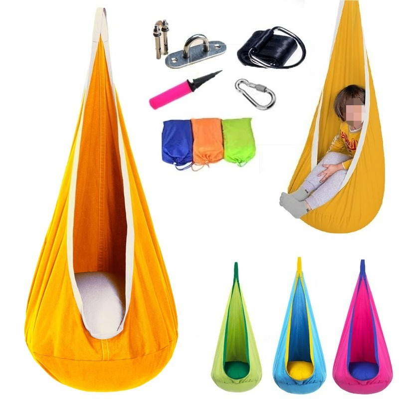 Kids Yellow Outdoor Chair - 1Pc Kids Pod Swing Seat Cotton
