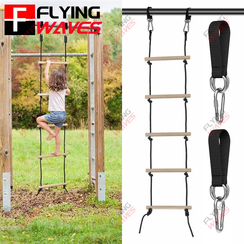 Kids Outdoor Clubhouse - Children Climbing Rope Ladder Wooden Swing
