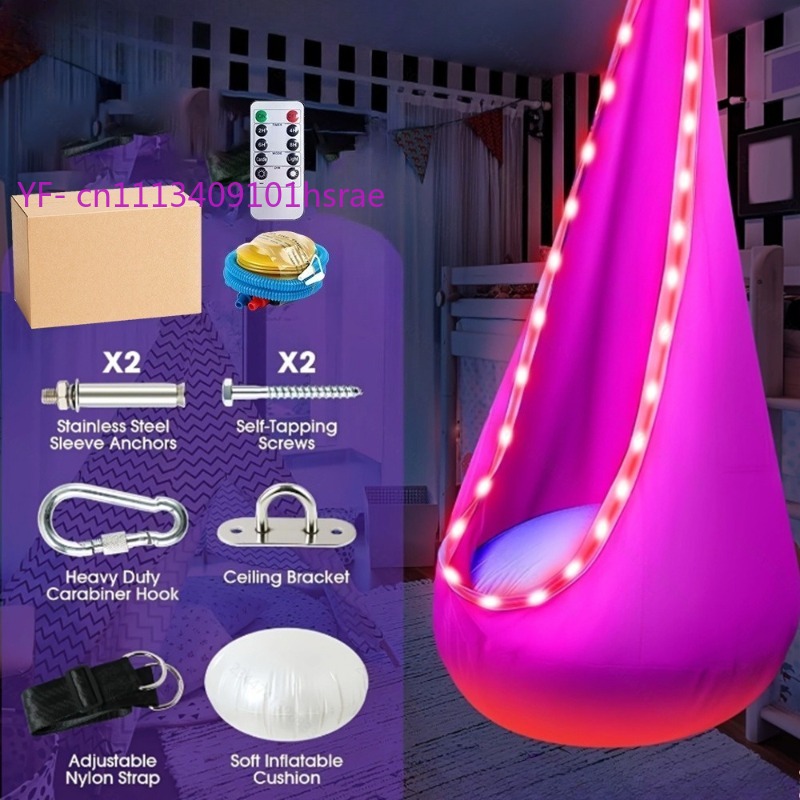 Kids Outdoor Hammock Chair - Glowing LED Inflatable Hammock Portable Plush