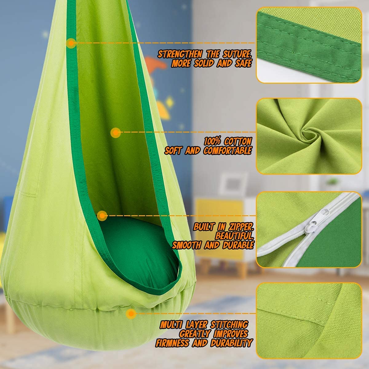 1Pc Kids Pod Swing Seat Cotton - đánh giá và giá Kids Yellow Outdoor Chair